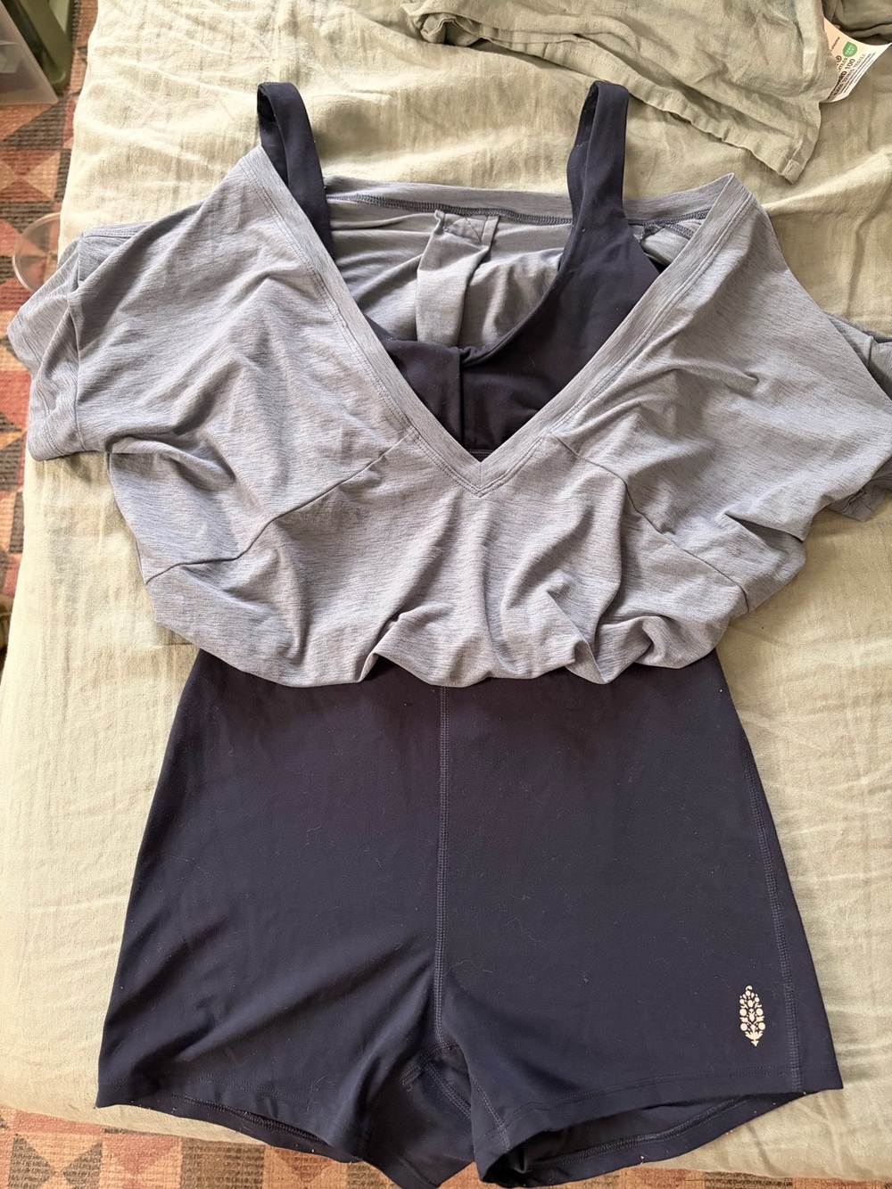 FP Movement by Free People Navy and light blue Layered Active Bodysuit
